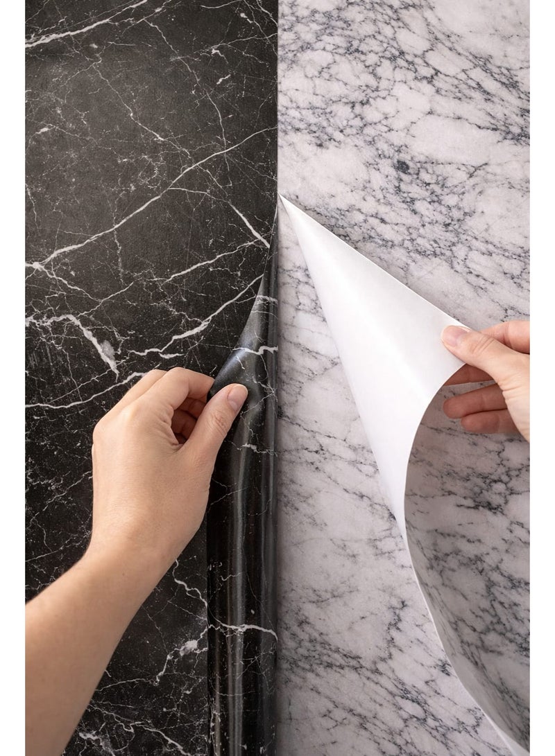 ورق حائط لاصق ذاتي بنقشة رخام 60 سم× 5 متر – أسود + جراي هدية - Image 2